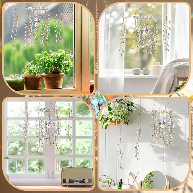 Suncalla 3 Pcs Crystal Suncatchers for Window Hanging Wind Chime Sun Catchers with Crystals Making Rainbow Indoor Outdoor Garden Decor