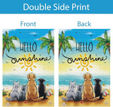 Summer Garden Flag Hello Sunshine Dog Cats Beach Double Sided Burlap 12x18 Inche for Porch Lawn Yard Outdoor and Home Decor