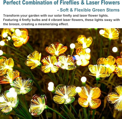Solar Swaying Garden Lights – Upgraded Flower & Firefly Lights with Larger Solar Panel, Waterproof Outdoor Pathway & Flowerbed Light for Yard & Holiday Decor (2pack)