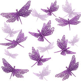 24 Pcs Glitter Dragonfly Decorations, Purple 3D Dragonfly Wall Decor with Clips Stem for Spring Summer Garden Party Wedding, Glitter Dragonflies for Floral Arrangement DIY Craft