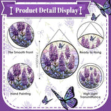 Lavender Stained Glass Window Hanging, 7.9" Lavender Butterfly Sun Catcher Glass Panel with Chain, Lavenders Gifts Hand Painted Round Wall Art Gifts for Women, Lavenders Decor Housewarming Gift