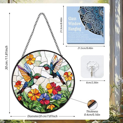 Rngmsi Hummingbird Stained Glass Window Hanging Gifts, 7.8″ Flower Sun Catchers for Indoor Window Decorations, Decorative Suncatchers Home Wall Art Gift for Thanksgiving Christmas Wedding Housewarming