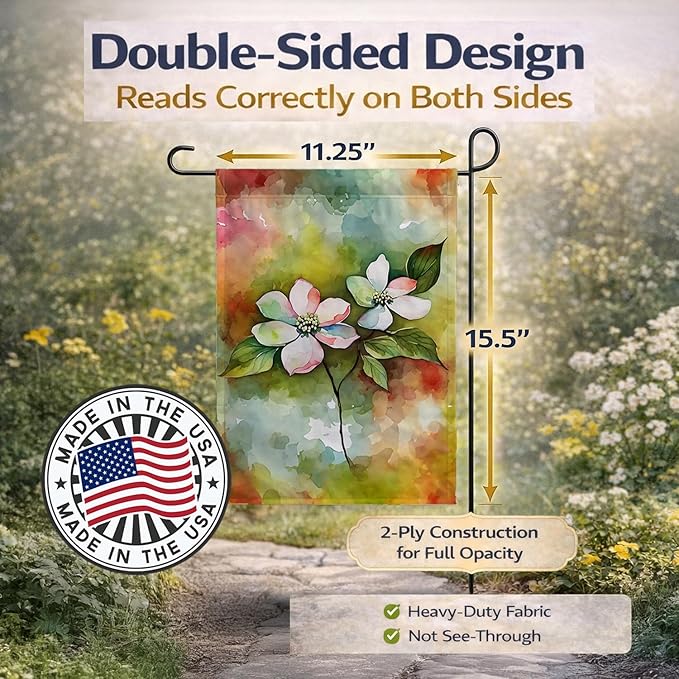Caroline's Treasures Virginia American Dogwood in Watercolor Garden Flag Mailbox Flag Decorative Yard Flag Banner Outside Patio Artwork Yard Flower Beds, Garden Size, Multicolor