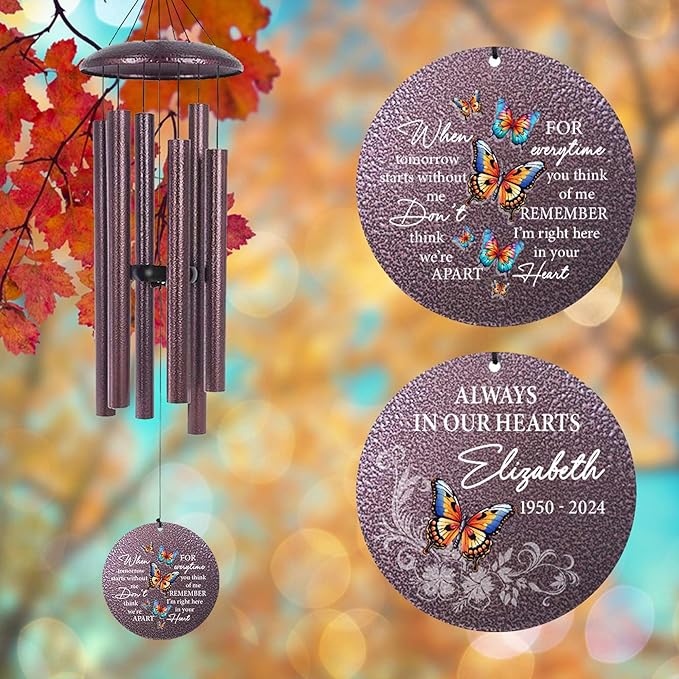 ASTARIN Personalized Memorial Wind Chime for Loss of Loved One 30/36/45 inch, Sympathy Deep Tone Wind Chimes for Mom Dad/Mother Father, Remembrance Gifts for Grief Condolence Funeral, Produced in USA