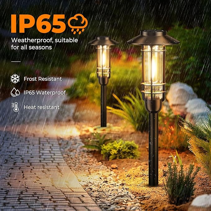 Ahaorigin 6 Pack Solar Pathway Lights Outdoor, Upgraded Bright Solar Powered Garden Light Outside, Waterproof Outdoor Lighting for Landscape Lawn Patio Yard Path Driveway Walkway Decor, Warm White