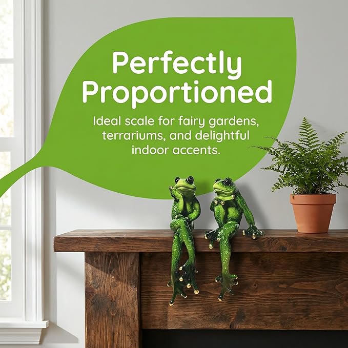 Angoily Frog Statue, 2 Pcs Resin Animal Figurine for Outdoor Garden Decor, 6.3" Funny Edge Sitter Sculpture for Lawn Patio Yard Pond Shelf, Table Art Turtle Garden Decor