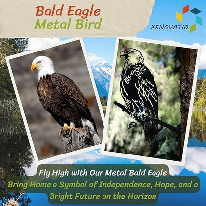 Renovatio Metal Bald Eagle Yard Decor – Majestic Bird Decoration, Metal Bird Decoration, Outdoor Tree Ornaments – Ideal for Dad, Uncle, or Grandfather – A Remarkable Outdoor Yard Decor – Black