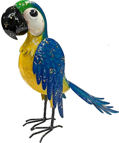 Tropical Parrot Metal Colorful Enameled Garden Outdoor Statue Blue, Home Decor, Porch Accessory, Patio and Lawn Yard Art, Garden Decor Animal Sculpture Ornament