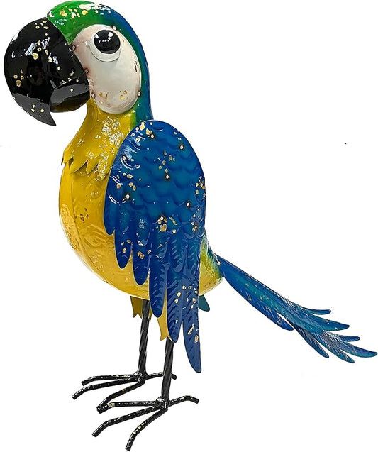 Tropical Parrot Metal Colorful Enameled Garden Outdoor Statue Blue, Home Decor, Porch Accessory, Patio and Lawn Yard Art, Garden Decor Animal Sculpture Ornament