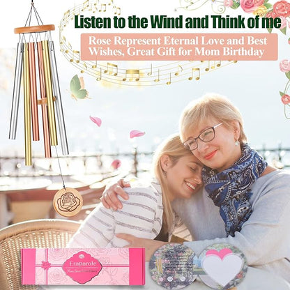 Wind Chimes for Mom, 32" Unique Tri-Gold Rose-Themed Wind Chimes for Mom, Windchimes Outdoors Deep Tones Soothing Melody, Gifts for Mothers