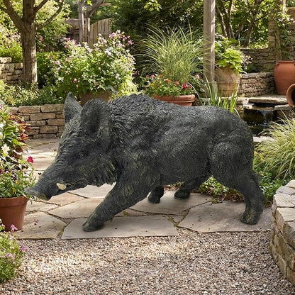 12.20" H x 21.26" L Large Wild Boar Statue for Garden, Outdoor Sculpture, Animal Decor for Yard Porch Entryway Patio Living Room, Resin (Large, Wild Boar)