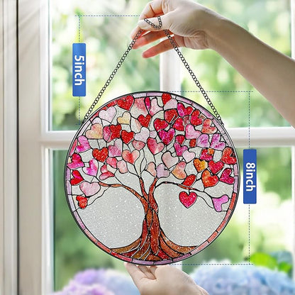 Stained Glass Window Hanging - 8 in Heart Sun Catchers Indoor Window - Suncatcher Decor for Valentine for Women, Her, Wife, Couple, Girlfriend - Mother's Day, Anniversary, Christmas, Birthday Gifts