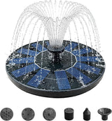 Solar Bird Bath Fountain Pump 6.3" Larger Size, 7V 1.4W Floating Solar Fountain, 5 Spray Patterns Water Pump for Bird Bath, Pond, Garden & Outdoor Water Features