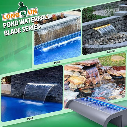 with lid Pool Fountain, LONGRUN Waterfall Spillway for Koi Ponds - 35.4" Transparent Acrylic Waterfall for Swimming Pool, Garden Pond, Patios, Spa Decoration