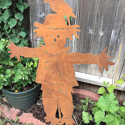 BestAlice 27.36 in Outdoor Metal Scarecrow, Garden Art, Fall Decorative Yard Signs with Stakes, Garden Yard Stake for Home Lawn Front Door Fall Harvest Wall Hanging Decor