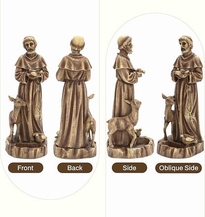 LuxenHome 25'' Saint Francis Garden Statue, Religious Garden Sculpture, Catholic St. Francis Statue for Patio, Yard, Home, Fiber Stone Decor, Outdoor Sculptures Decorations, Brown