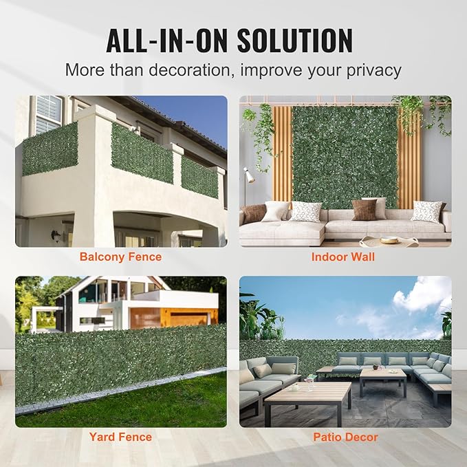 VEVOR Artificial Ivy Privacy Fence Screen, 39 x 98 in Faux Ivy Vine Leaf Hedges Fence, Greenery Privacy Fence with Strengthened Joint, Green Wall Decoration for Outdoor Garden, Yard, Balcony