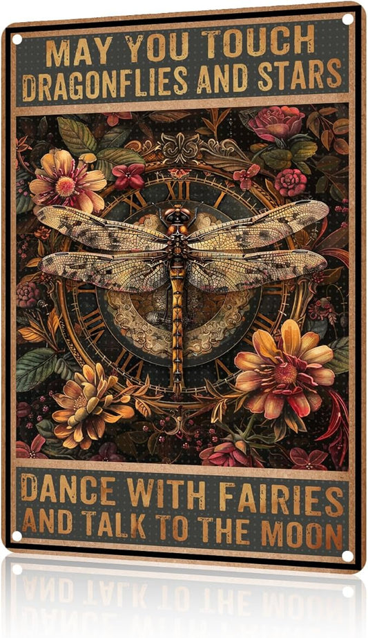 Funny Garden Decor What If You Fly Dragonfly Vintage Metal Signs Garden Tin Sign for Home Outdoor Wall Decor 12×16 Inch