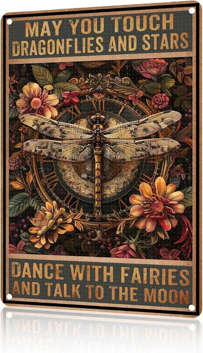 Funny Garden Decor What If You Fly Dragonfly Vintage Metal Signs Garden Tin Sign for Home Outdoor Wall Decor 8×12 Inch