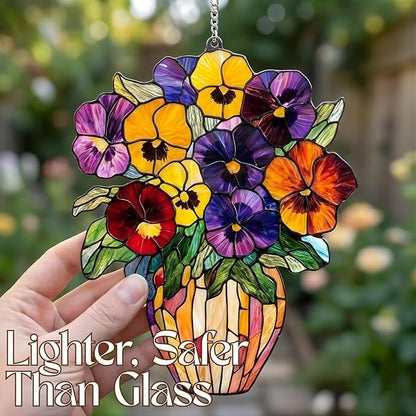 Acrylic Suncatcher Colorful Window Hanging Ornament Sun Catcher Panel for Home Decor Car Garden Gift Tulip Cart Faux Stained Glass Suncatcher