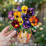 Acrylic Suncatcher Colorful Window Hanging Ornament Sun Catcher Panel for Home Decor Car Garden Gift Peony Birth Flower Faux Stained Glass Suncatcher