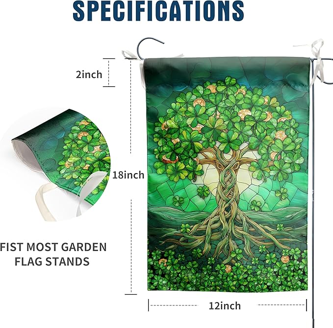 St Patricks Day Garden Flag 12x18 Double Sided Outside Shamrock Clover Tree Life Welcome Holiday Yard Signs for Saint Patrick Spring Outdoor Decorative