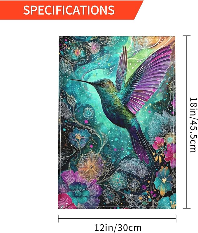Hummingbird Garden Flag Seasonal Double Sided 12 x 18 Inch Small Yard Flag for Indoor Outdoor Decor Holiday All Seasons