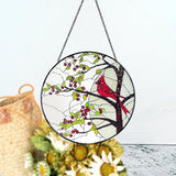 Stained Glass Window Hanging Sun Catcher 11.8”- Cardinal in Full Moon Stained Glass Suncatcher, Red Berry Tree, Nature, Indoor Decor, Wall Art, Gifts for Women