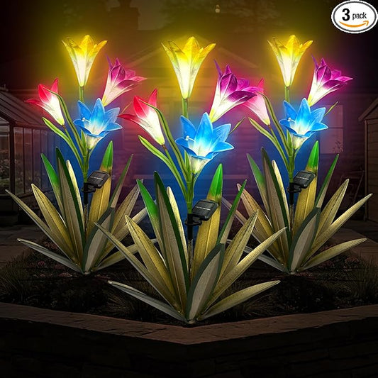 Homight Solar Metal Agave Lily Flower Garden Sculpture with LED Lights 30.3 Inch Waterproof Outdoor/Indoor Yard Decor Handmade Lawn Ornament Gift for Family Friends (3, Green)