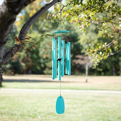 Woodstock Chimes Bells of Paradise Medium 32" Cyan Outdoor Memorial Gift, Wind Chimes for Backyard, Porch, Garden Patio Decor, Deep Tone Windchime BPMCY