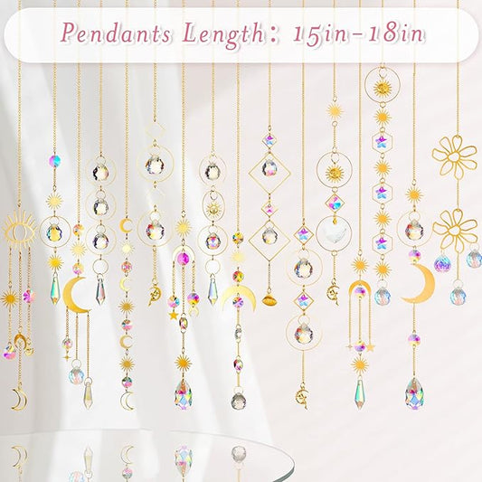 Ysleen 16 Pcs Crystals Suncatcher Colorful Hanging Sun Catcher for Window with Chain Pendant Ornament Prism for Garden Wedding Party Indoor Outdoor Decoration Gift(Rainbow)