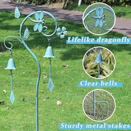 Dragonfly Garden Decor for Outside,Metal Yard Decor with Bell,Yard Art,Decorative Garden Stake,for Outdoor Garden