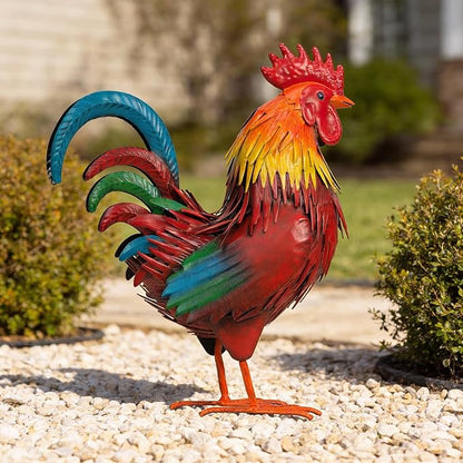 Ratuor Rooster Garden Statue Sculpture Metal Chicken Yard Decor Outdoor Figurines Patio Backyard Decoration (red)