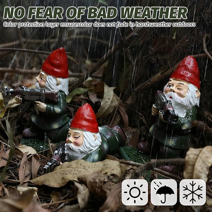 3PCS Army Garden Gnomes Statue Funny Military Gnome Decor Christmas Outdoor Yard Lawn Patio Decorations Gifts