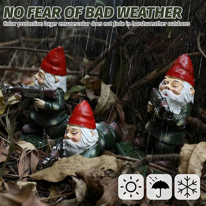 3PCS Army Garden Gnomes Statue Funny Military Gnome Decor Christmas Outdoor Yard Lawn Patio Decorations Gifts