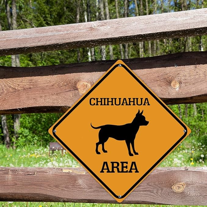 Warning Chihuahua Area Metal Tin Sign Chihuahua Dog Caution Crossing Xing Street Sign Yellow Diamond Shape Funny Metal Sign For Indoor Outdoor Highway15x15in