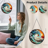 Suncatcher Stained Glass Window Hanging - Waves Glass Panel with Metal Chain and Hooks Handmade Sun Catcher Decoration for Window Garden Home Christmas & Birthday Gifts