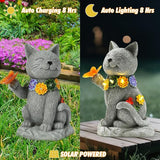 Oneirion Solar Cat Garden Statue - 7 LED Lights with Flowers & Butterfly Yard Art, Lawn Porch Outdoor Decor, Gift for Mom, Grandma & Women