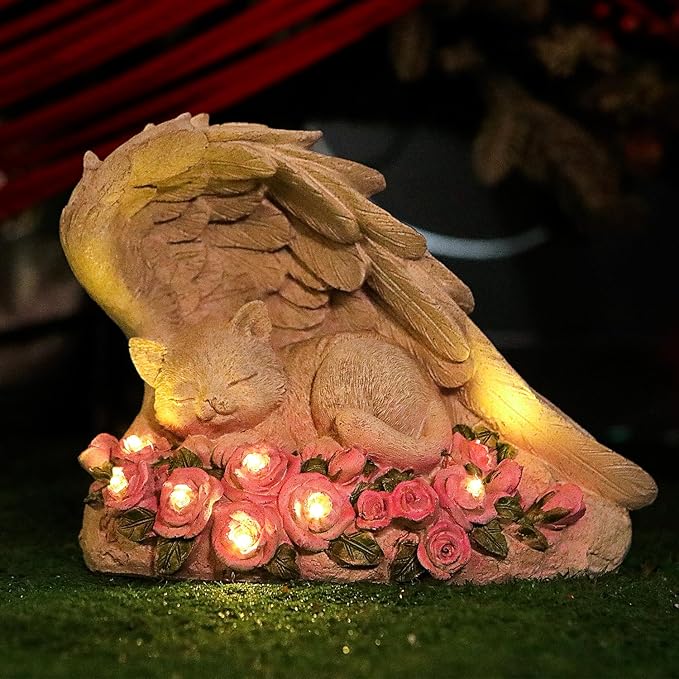Cat Memorial Stone - Solar Light Pet Hologram Tribute, Waterproof & Durable Outdoor Statue for Memorial Gardens, Unique Cat Memorial Gifts & Decor