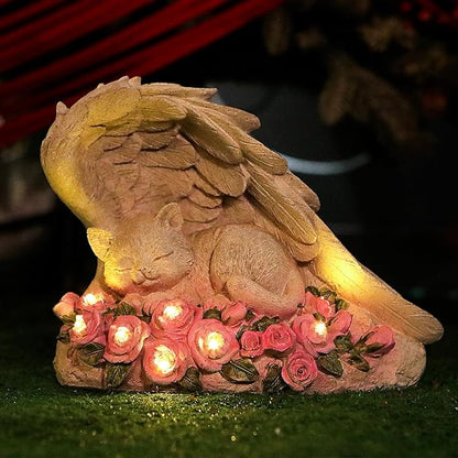 Cat Memorial Stone - Solar Light Pet Hologram Tribute, Waterproof & Durable Outdoor Statue for Memorial Gardens, Unique Cat Memorial Gifts & Decor