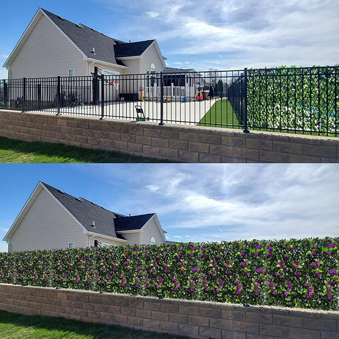 GLANT Expandable Fence Privacy Screen for Balcony Patio Outdoor,Decorative Faux Ivy Fencing Panel,Artificial Hedges (Single Sided Leaves) (2, Branches -Purple Rose)