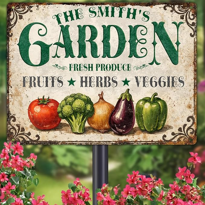 Personalized Garden Signs for Outside Custom Metal Tin Sign for Women, Retro Funny Welcome Metal Sign for Patio, Yard Rustic Home Decor Gifts for Mothers Day, Grandmas, and Gardening Lovers