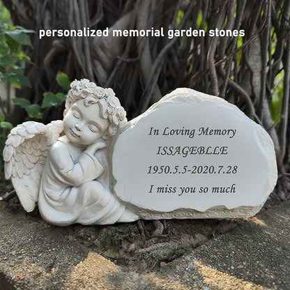Personalized Memorial Garden Stones Engraved with Any Message, Custom Angel Gravestones Tombstones Memorial Gifts Symapthy Gifts for Loss of Loved Ones Mom Dad