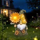 basen Solar Garden Gnome with Glowing Daisy Flower, Outdoor Solar Gnome Figurine for Yard Lawn Patio, Hand-Painted Resin Garden Statue Decor with LED Light for Landscape, Garden Ornament Gift