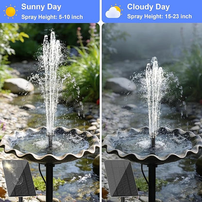 Yeomi Solar Water Fountain for Bird Bath, 2.5W 5V Solar Powered Water Pump with Separated Solar Panel, Outdoor Solar Fountain for Small Pond, Garden Water Feature Decoration with 5 Spray Nozzles