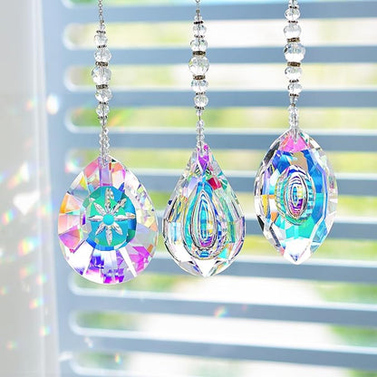 YU FENG 3PCS Crystal Suncatcher Set, Hanging Glass Prism Rainbow Maker for Window, Home & Garden Decor Light Catchers