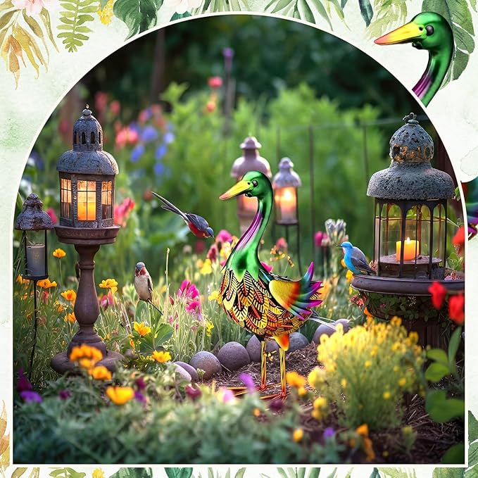 Moxweyeni Mallard Duck Garden Statues, 14.5 Inch Outdoor Duck Metal Yard Decorations, Vivid Mallard Decoys Animal Statues for Indoor Outdoor Garden Pond Backyard Lawn Decoration