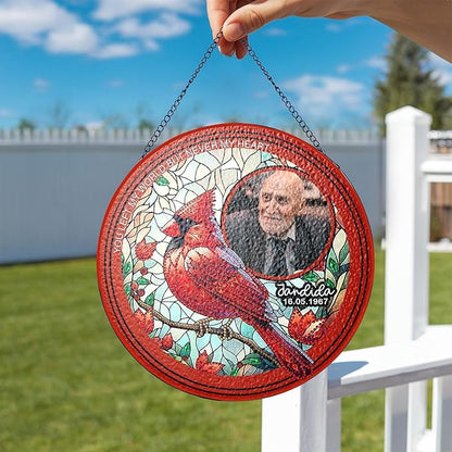 NAZENTI Custom Memorial Photo Gift for Dad, Personalized Stained Glass Window Hanging Suncatcher with Name, Keepsake and Remembrance, Sympathy in Memory of Loved One Gifts