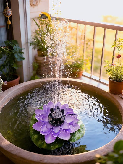 Solar Fountain Pump with 5000mA Battery Backup,Pond Pumps,Solar Bird Bath, Lily Pads for Ponds,9W Solar Panel,Pond Plants，Water Garden (Purple)