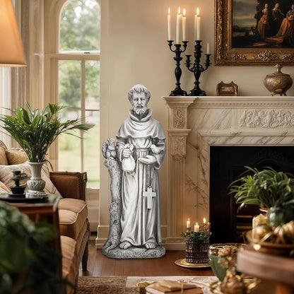 St Francis Garden Statue, 31" Saint Francis Catholic Outdoor Statues, Large Religious Christian Sculpture Deor for Prayer and Meditation, Patron Saint of Animals Patio in Durable MGO Stone